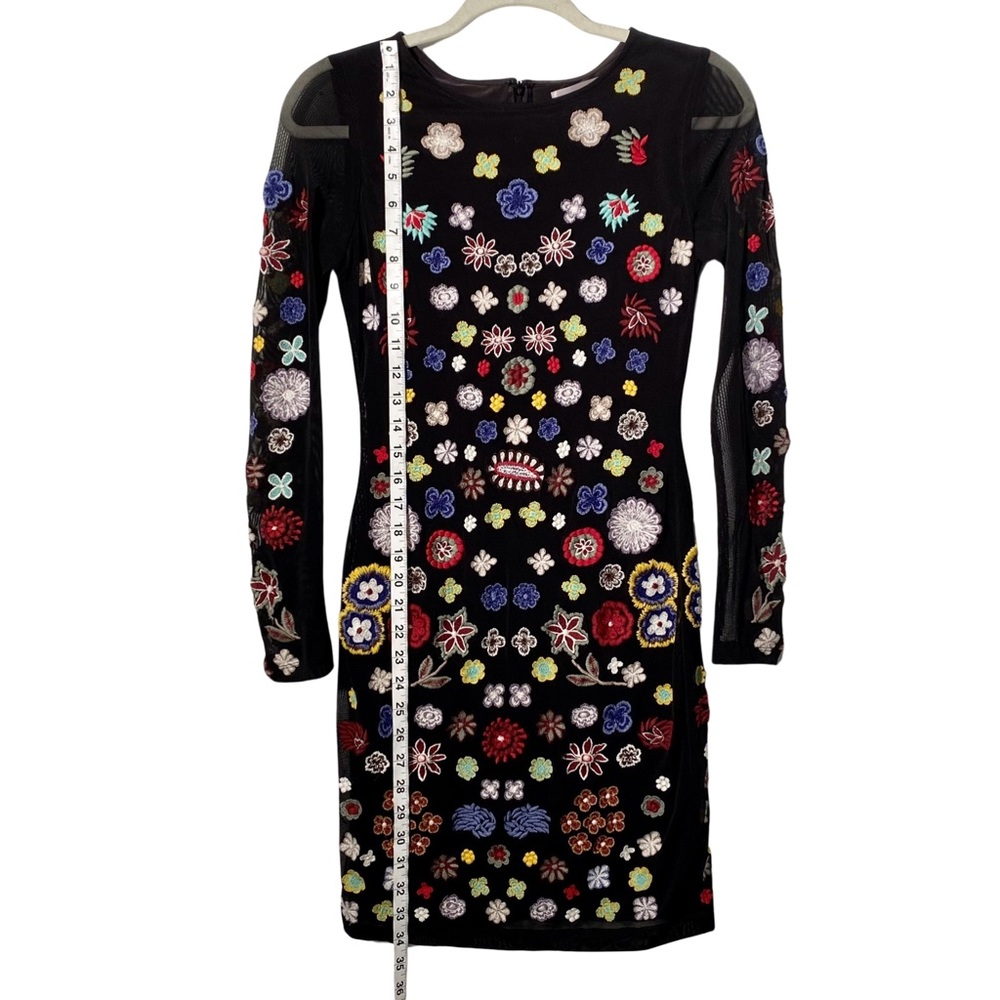 Aqua Capsule Embroidered Floral Mesh Mini Dress Sheer Sleeve Size M - Picture 8 of 16